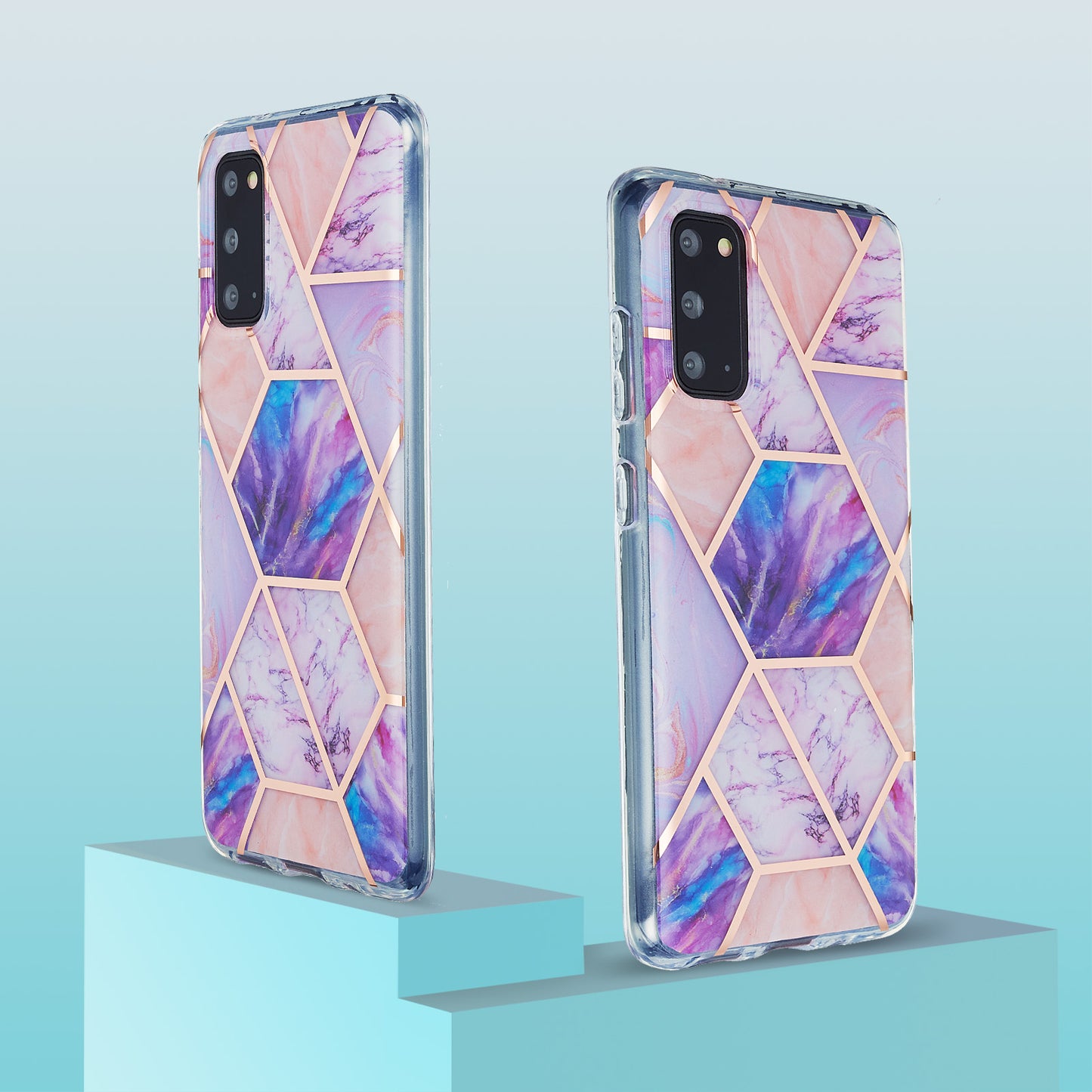 IML IMD Marble Pattern Electroplating Flexible TPU Phone Cover Case for Samsung Galaxy S20 4G/S20 5G - Light Purple
