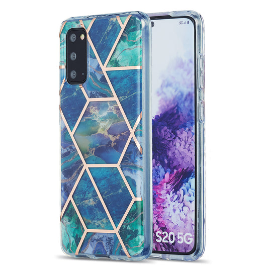 IML IMD Marble Pattern Electroplating Flexible TPU Phone Cover Case for Samsung Galaxy S20 4G/S20 5G - Blue