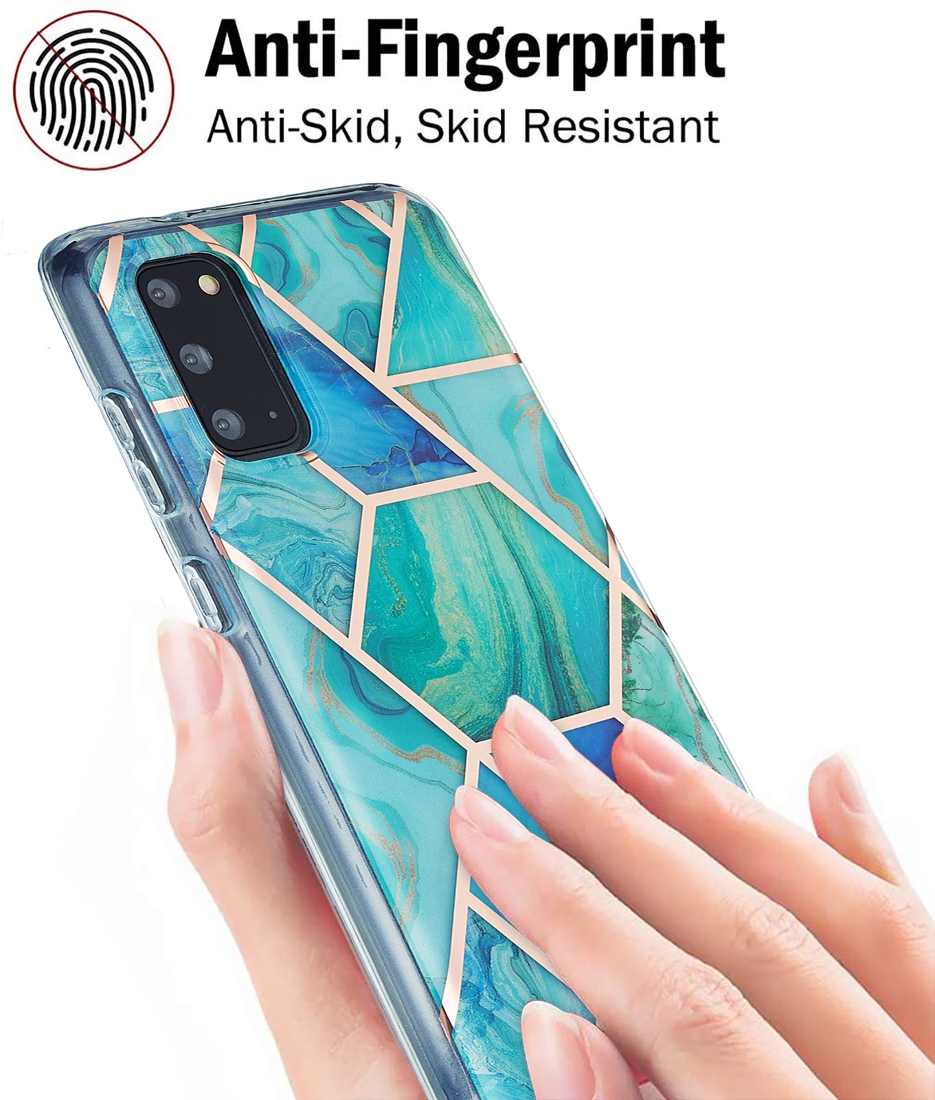 IML IMD Marble Pattern Electroplating Flexible TPU Phone Cover Case for Samsung Galaxy S20 4G/S20 5G - Cyan / Blue