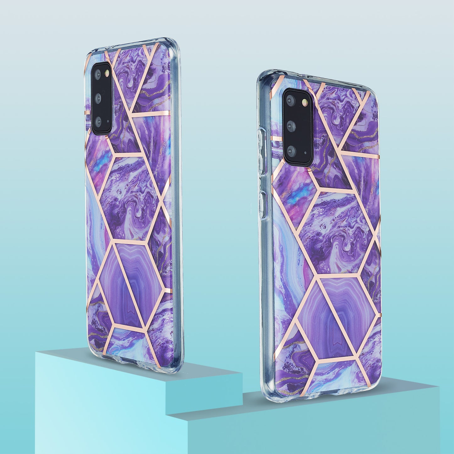 IML IMD Marble Pattern Electroplating Flexible TPU Phone Cover Case for Samsung Galaxy S20 4G/S20 5G - Purple