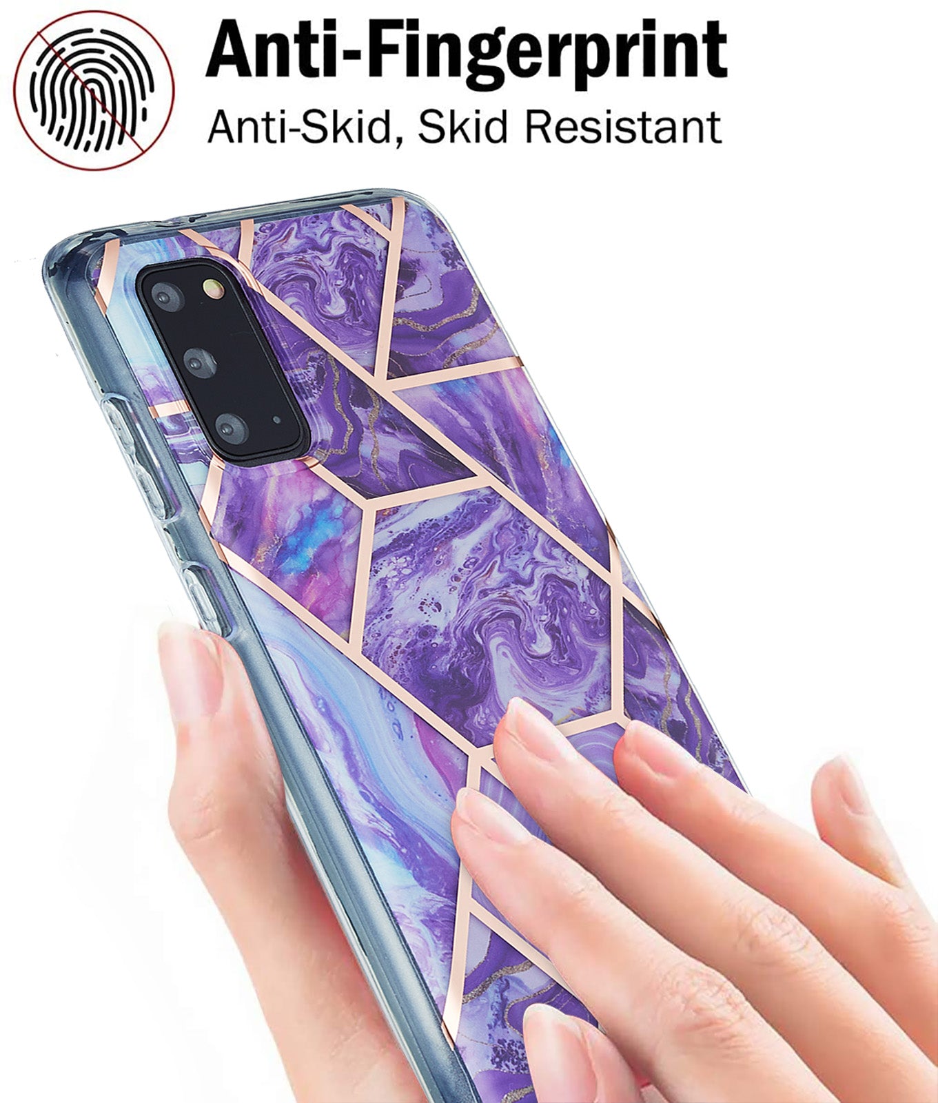 IML IMD Marble Pattern Electroplating Flexible TPU Phone Cover Case for Samsung Galaxy S20 4G/S20 5G - Purple