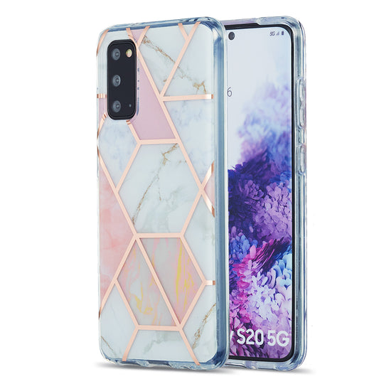IML IMD Marble Pattern Electroplating Flexible TPU Phone Cover Case for Samsung Galaxy S20 4G/S20 5G - Pink