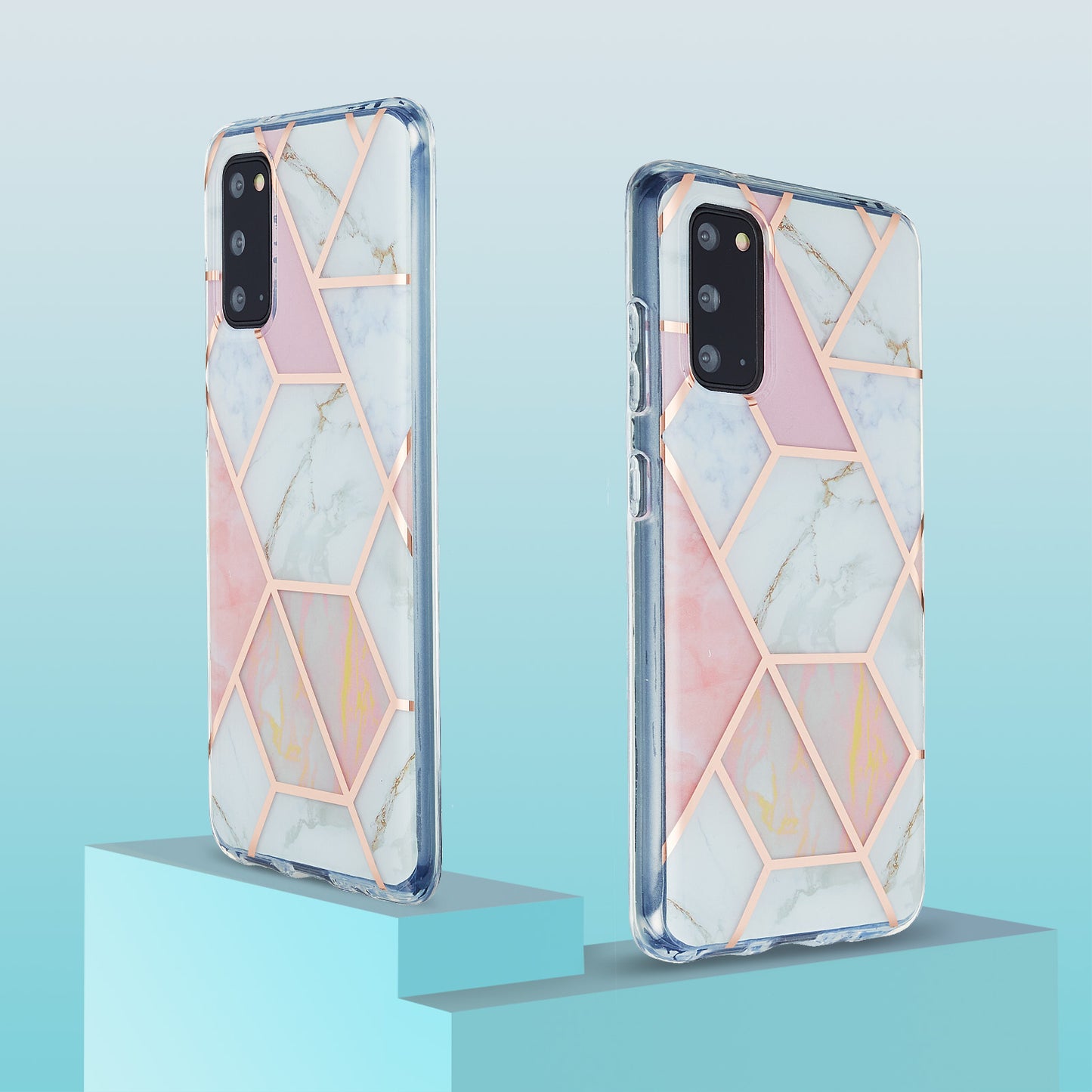 IML IMD Marble Pattern Electroplating Flexible TPU Phone Cover Case for Samsung Galaxy S20 4G/S20 5G - Pink