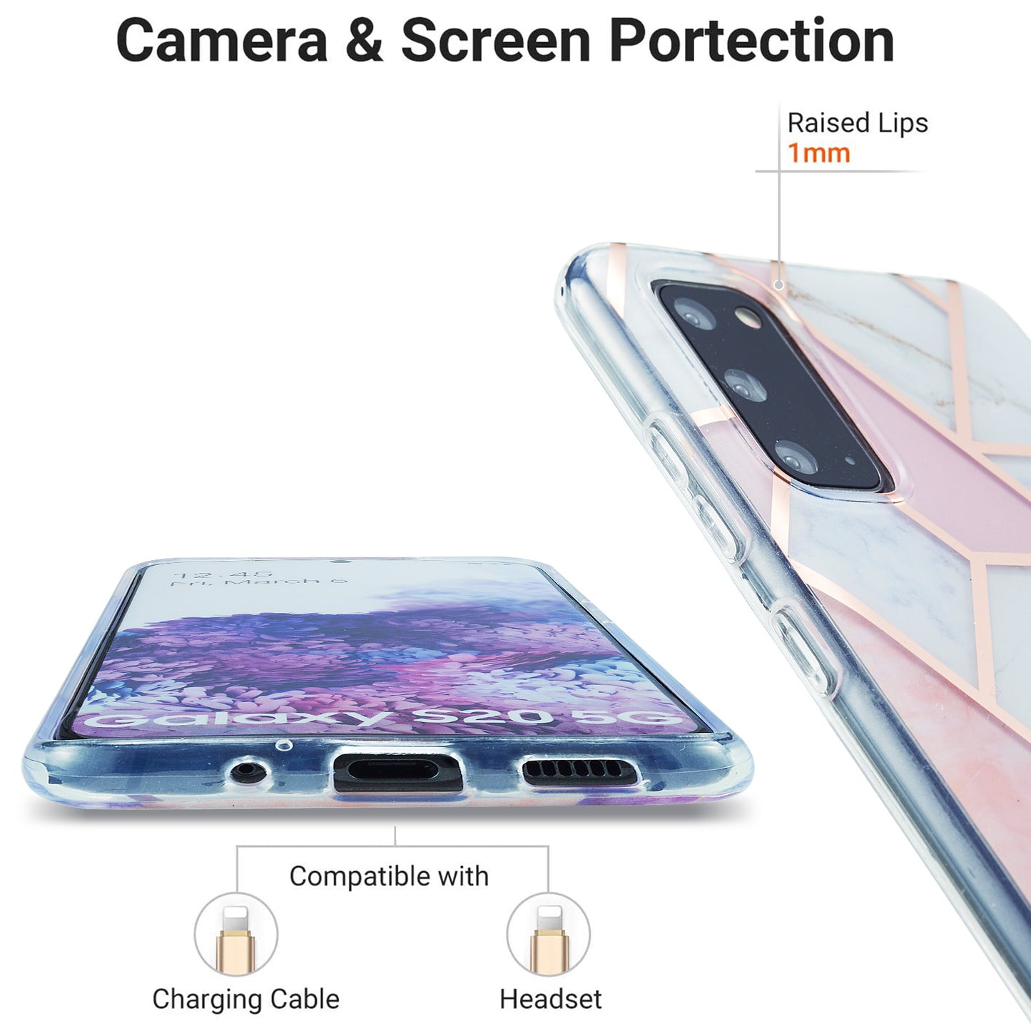 IML IMD Marble Pattern Electroplating Flexible TPU Phone Cover Case for Samsung Galaxy S20 4G/S20 5G - Pink