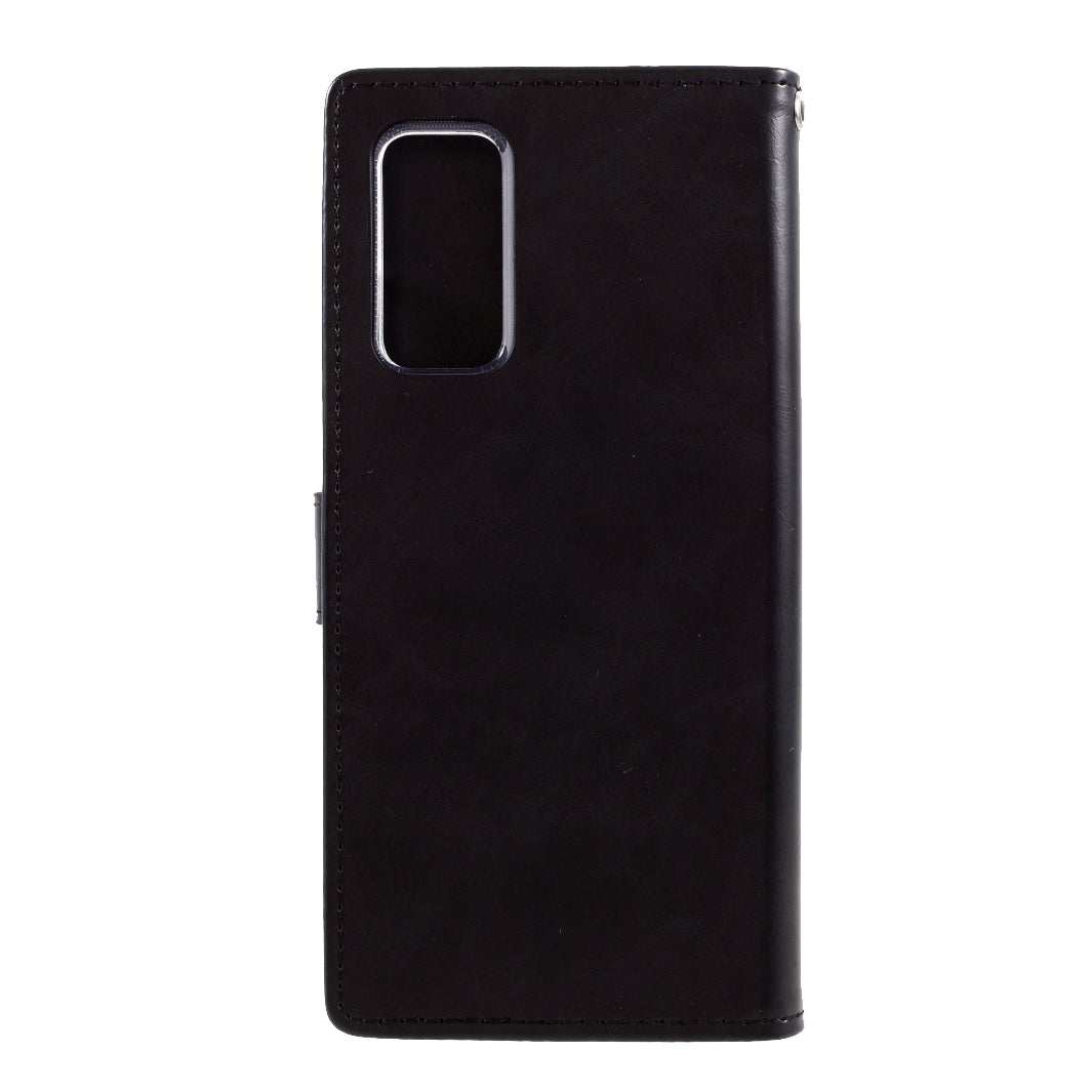 MERCURY GOOSPERY Blue Moon Leather Wallet Stand Case with Magnetic Clasp for Samsung Galaxy S20 FE 4G/FE 5G/S20 Lite/S20 FE 2022 - Black