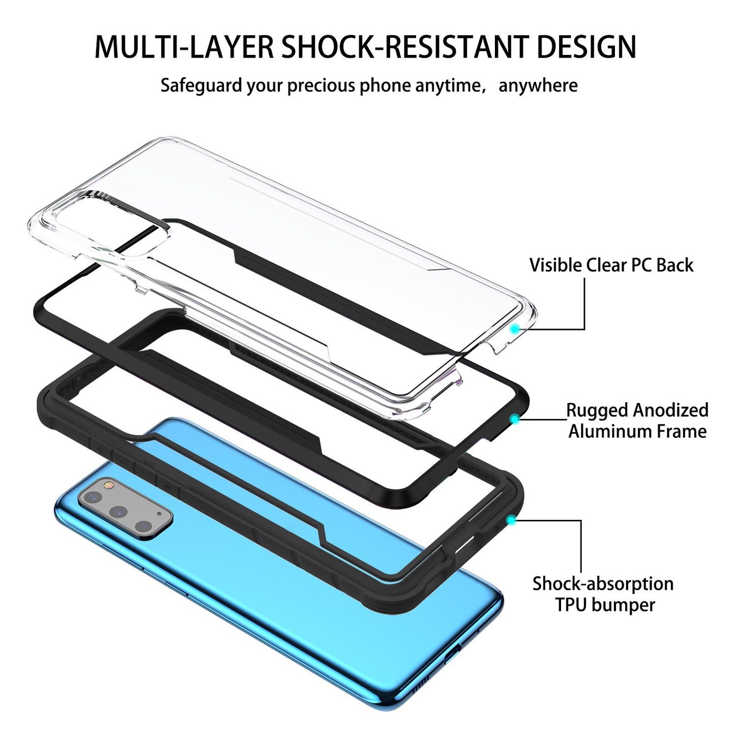 Full Protection Anti-Drop Hybrid Cover Phone Shell for Samsung Galaxy S20 4G/S20 5G - Black