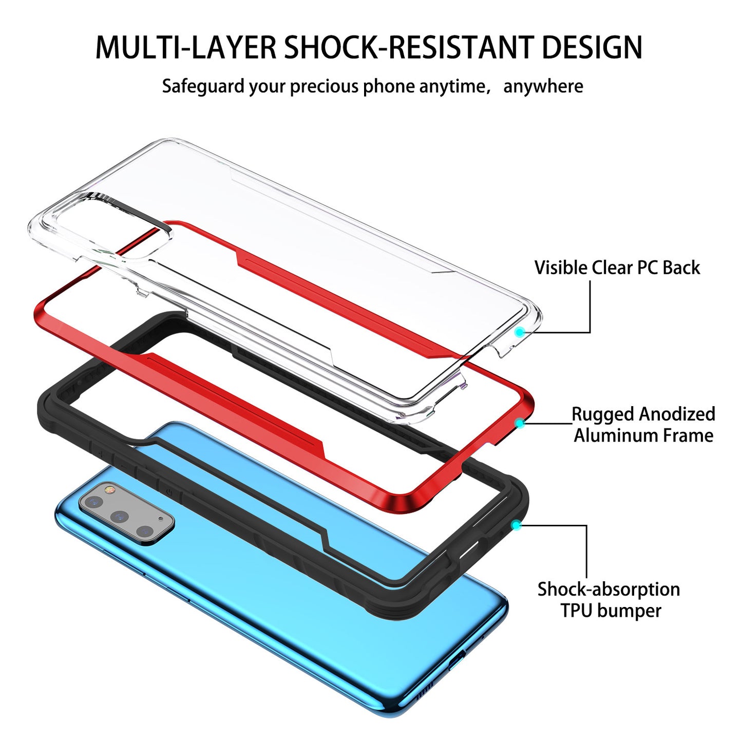 Full Protection Anti-Drop Hybrid Cover Phone Shell for Samsung Galaxy S20 4G/S20 5G - Red