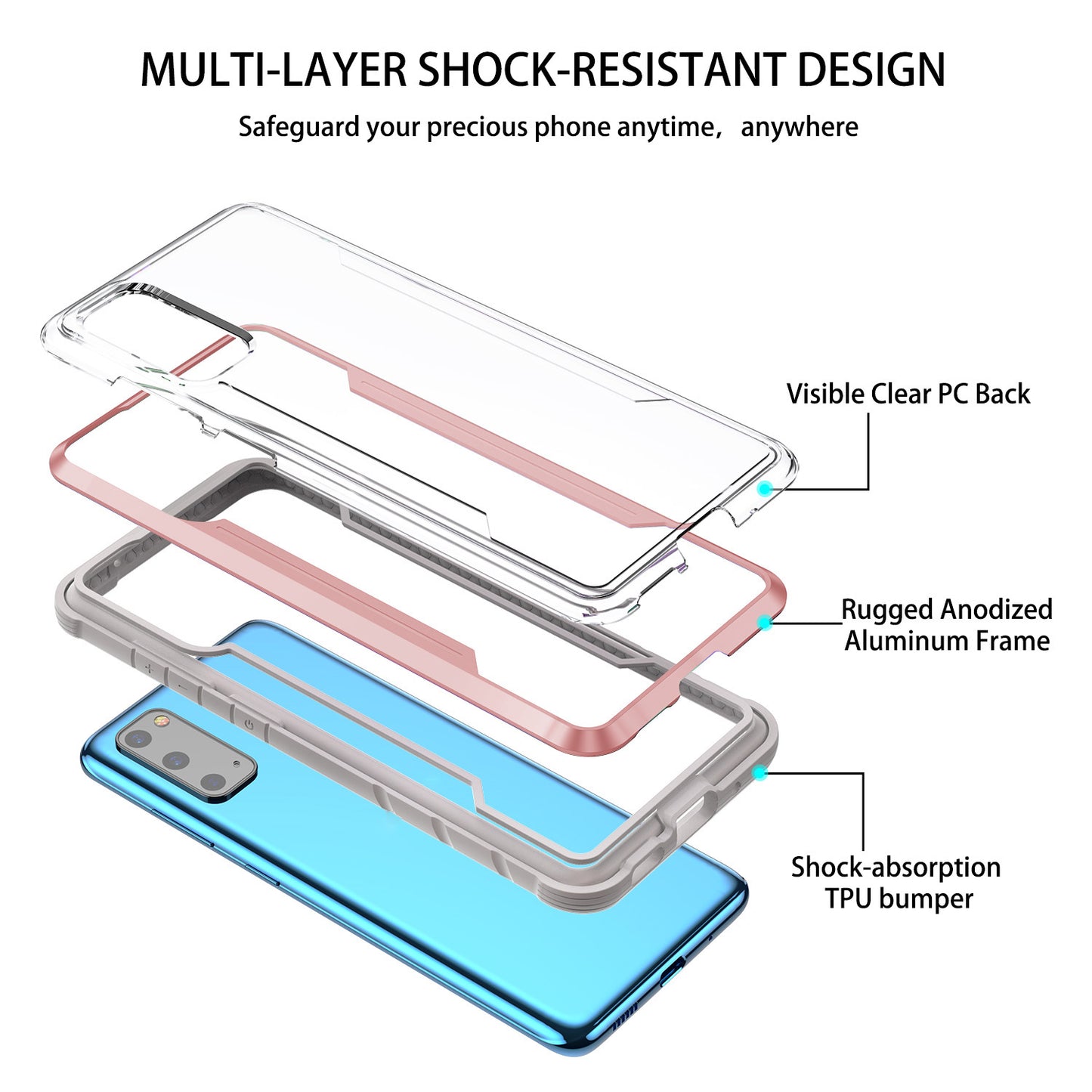 Full Protection Anti-Drop Hybrid Cover Phone Shell for Samsung Galaxy S20 4G/S20 5G - Rose Gold