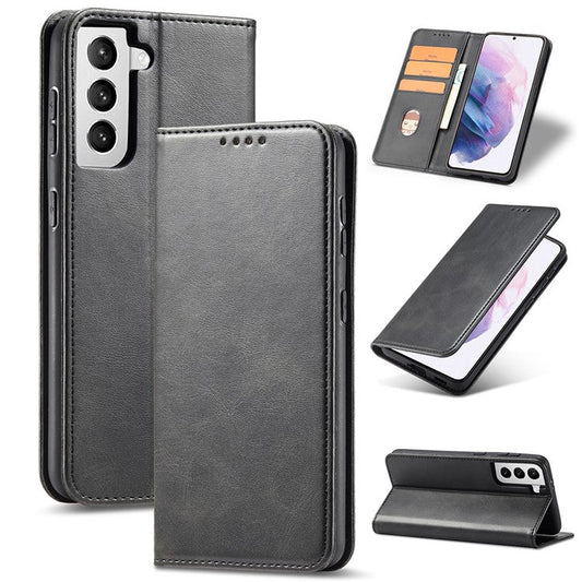 Auto-absorbed Leather Wallet Stand Cell Phone Protective Case for Samsung Galaxy S21+ 5G - Black