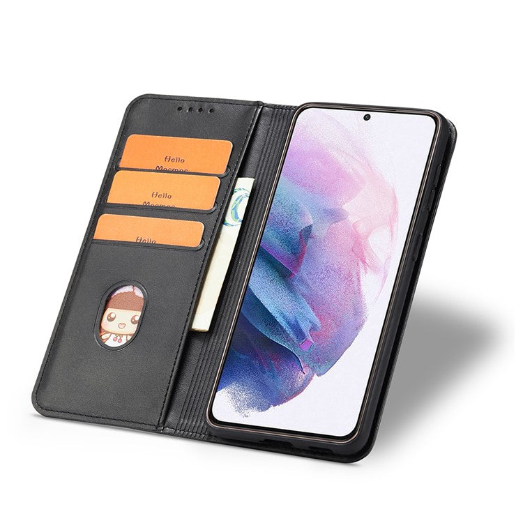 Auto-absorbed Leather Wallet Stand Cell Phone Protective Case for Samsung Galaxy S21+ 5G - Black