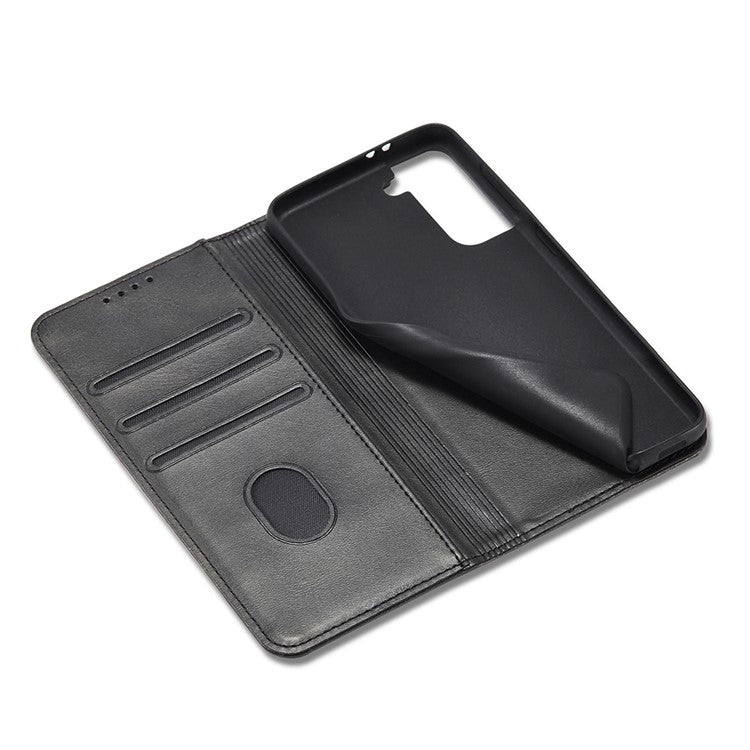 Auto-absorbed Leather Wallet Stand Cell Phone Protective Case for Samsung Galaxy S21+ 5G - Black