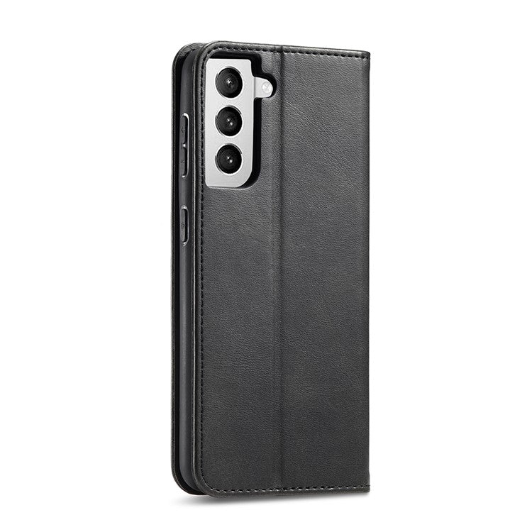 Auto-absorbed Leather Wallet Stand Cell Phone Protective Case for Samsung Galaxy S21+ 5G - Black