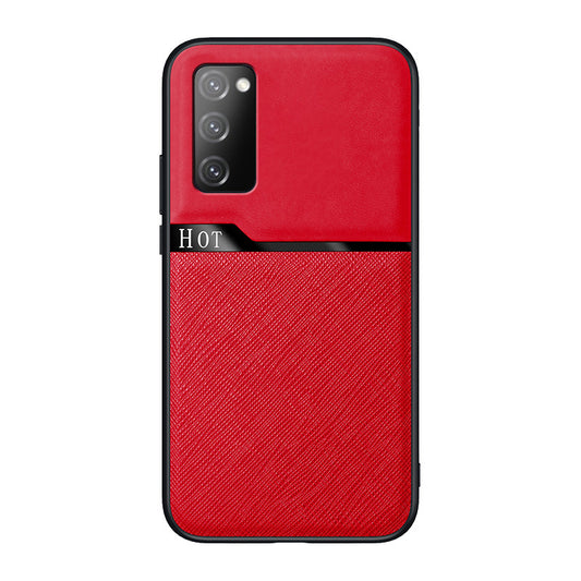Leather Skin Precise Cut-out TPU Hybrid Cover for Samsung Galaxy S20 FE/S20 Fan Edition/S20 FE 5G/S20 Fan Edition 5G - Red