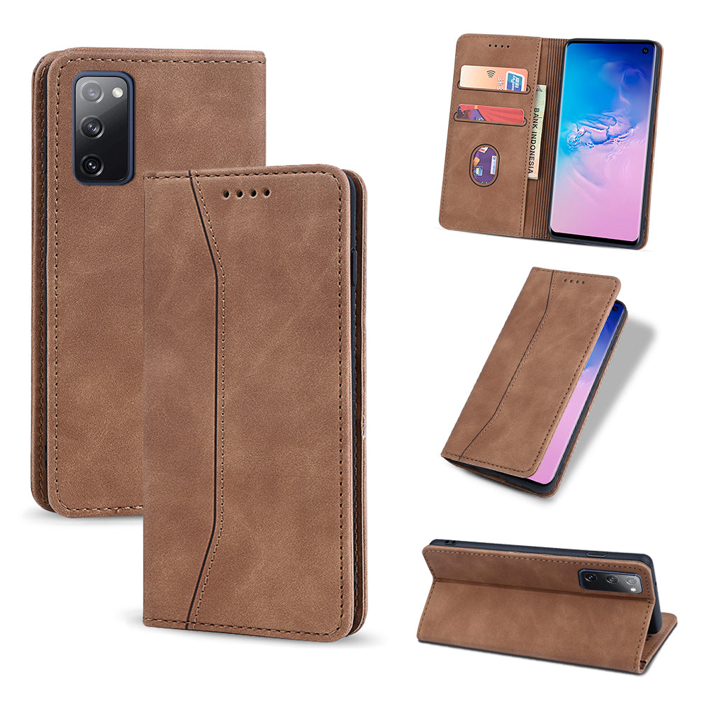 Wallet Stand Design Auto-absorbed Leather Cover for Samsung Galaxy S20 FE/S20 Fan Edition/S20 FE 5G/S20 Fan Edition 5G/S20 Lite - Brown
