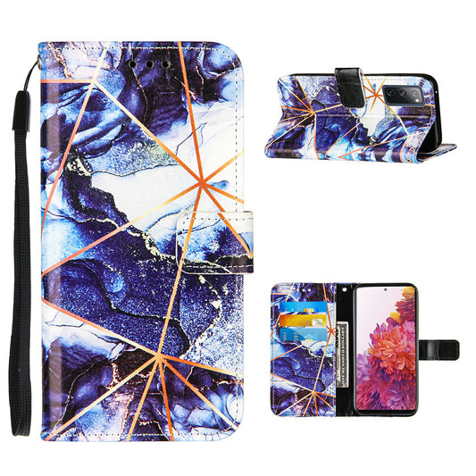 Full Protection Wallet Stand TPU + PU Leather Cover with Splicing Marble Pattern for Samsung Galaxy S20 FE 4G/FE 5G/S20 Lite/S20 FE 2022 - Dark Blue