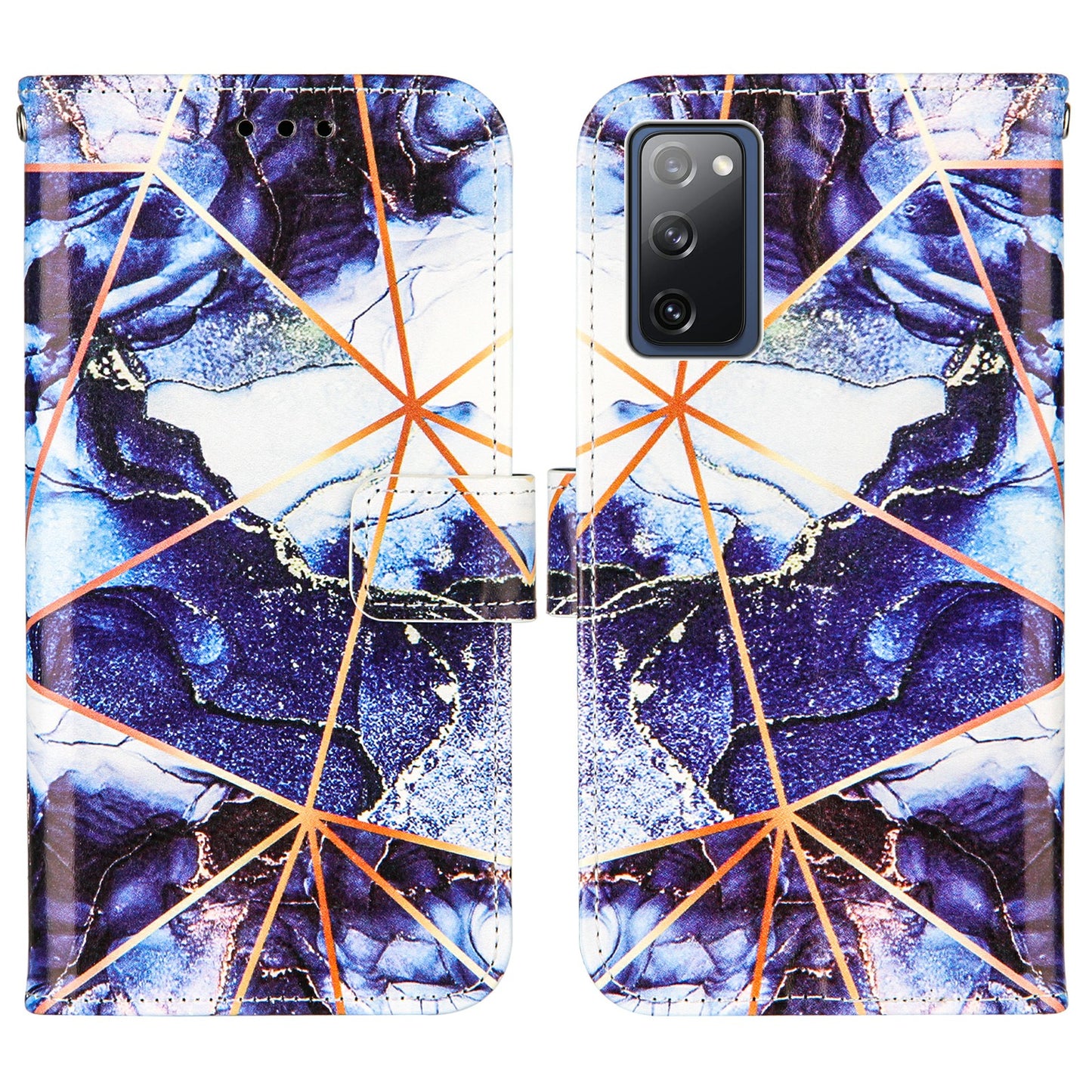 Full Protection Wallet Stand TPU + PU Leather Cover with Splicing Marble Pattern for Samsung Galaxy S20 FE 4G/FE 5G/S20 Lite/S20 FE 2022 - Dark Blue
