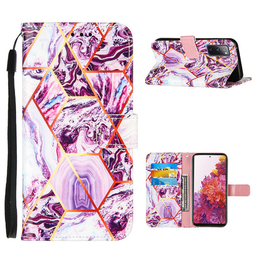 Full Protection Wallet Stand TPU + PU Leather Cover with Splicing Marble Pattern for Samsung Galaxy S20 FE 4G/FE 5G/S20 Lite/S20 FE 2022 - Purple