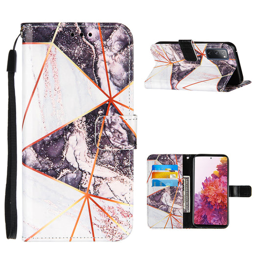 Full Protection Wallet Stand TPU + PU Leather Cover with Splicing Marble Pattern for Samsung Galaxy S20 FE 4G/FE 5G/S20 Lite/S20 FE 2022 - White/Black