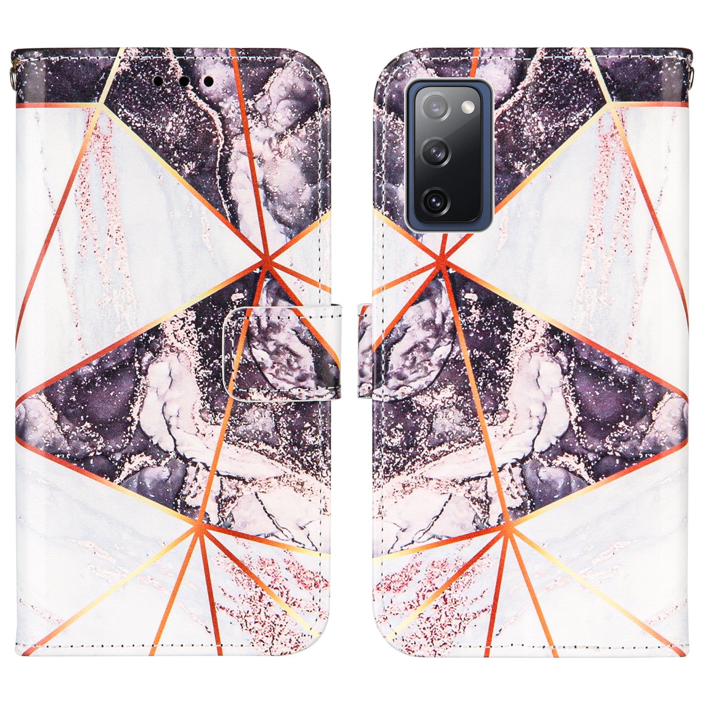 Full Protection Wallet Stand TPU + PU Leather Cover with Splicing Marble Pattern for Samsung Galaxy S20 FE 4G/FE 5G/S20 Lite/S20 FE 2022 - White/Black