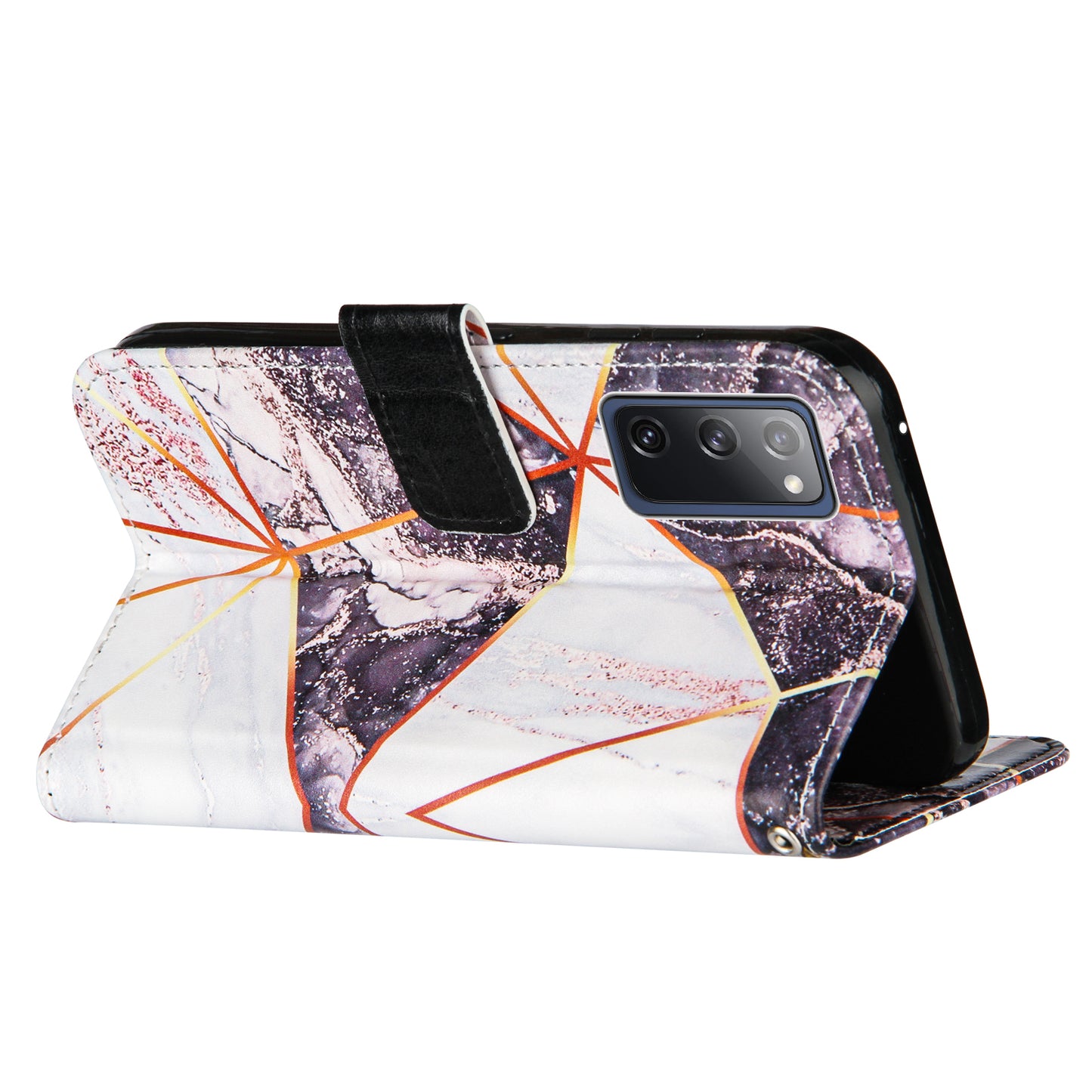 Full Protection Wallet Stand TPU + PU Leather Cover with Splicing Marble Pattern for Samsung Galaxy S20 FE 4G/FE 5G/S20 Lite/S20 FE 2022 - White/Black