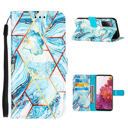 Full Protection Wallet Stand TPU + PU Leather Cover with Splicing Marble Pattern for Samsung Galaxy S20 FE 4G/FE 5G/S20 Lite/S20 FE 2022 - Sky Blue