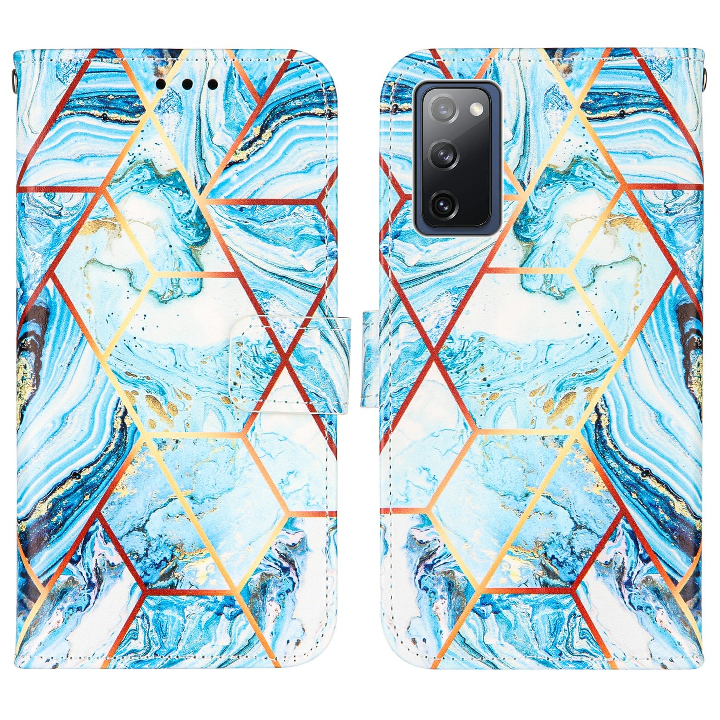Full Protection Wallet Stand TPU + PU Leather Cover with Splicing Marble Pattern for Samsung Galaxy S20 FE 4G/FE 5G/S20 Lite/S20 FE 2022 - Sky Blue
