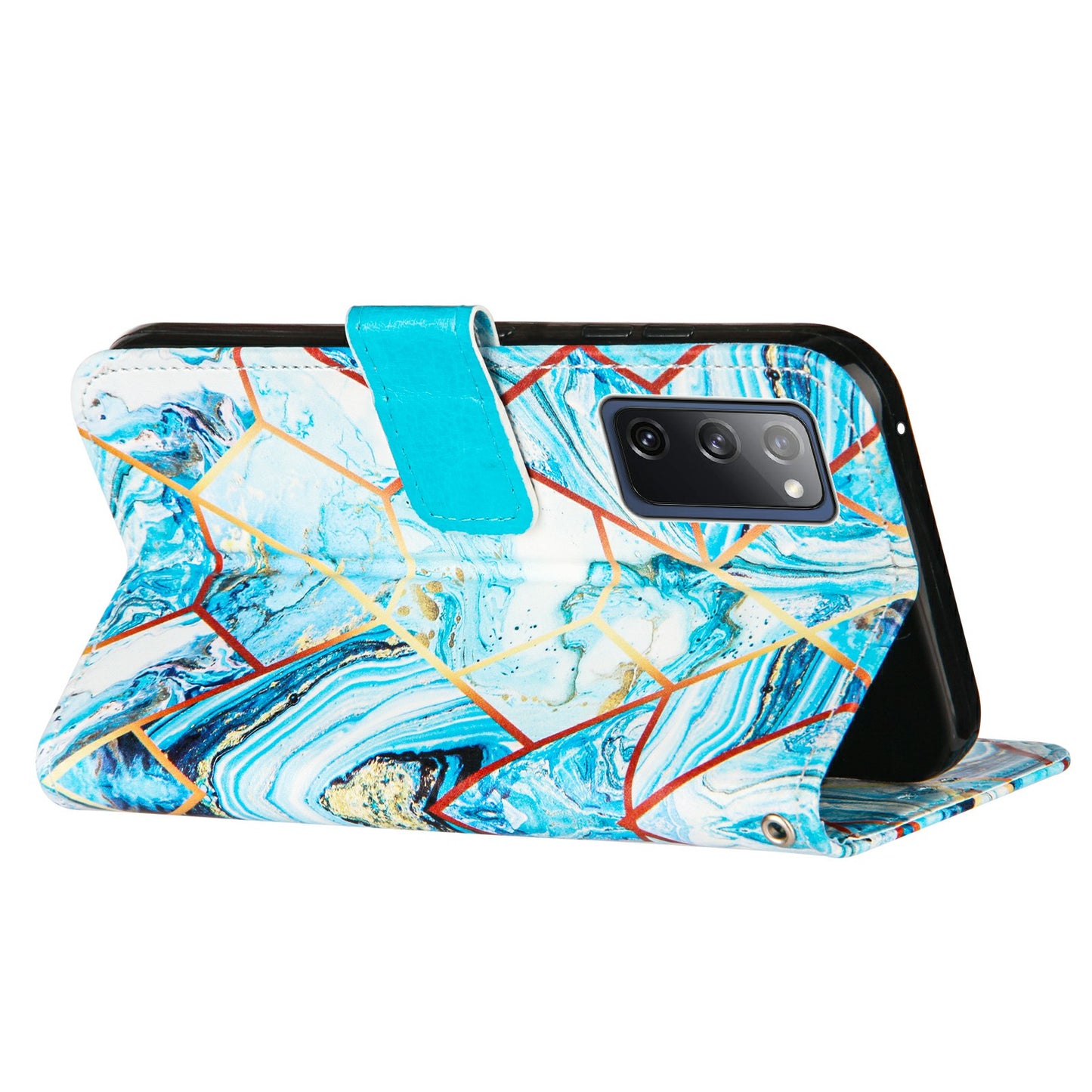 Full Protection Wallet Stand TPU + PU Leather Cover with Splicing Marble Pattern for Samsung Galaxy S20 FE 4G/FE 5G/S20 Lite/S20 FE 2022 - Sky Blue