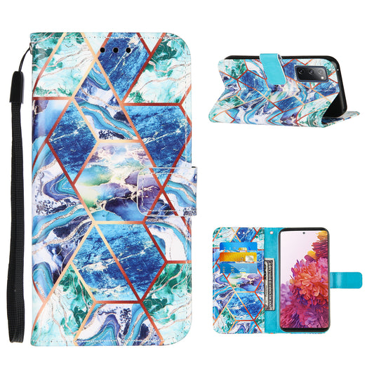 Full Protection Wallet Stand TPU + PU Leather Cover with Splicing Marble Pattern for Samsung Galaxy S20 FE 4G/FE 5G/S20 Lite/S20 FE 2022 - Blue