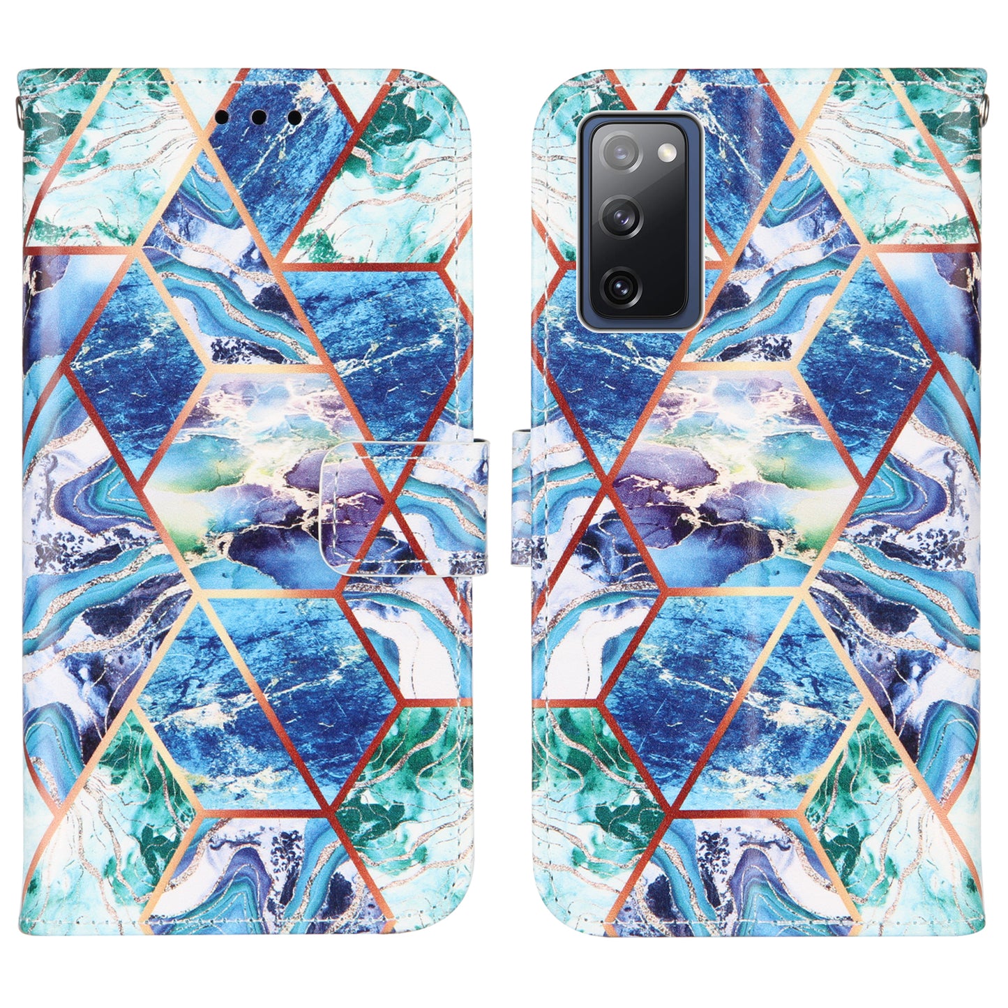 Full Protection Wallet Stand TPU + PU Leather Cover with Splicing Marble Pattern for Samsung Galaxy S20 FE 4G/FE 5G/S20 Lite/S20 FE 2022 - Blue