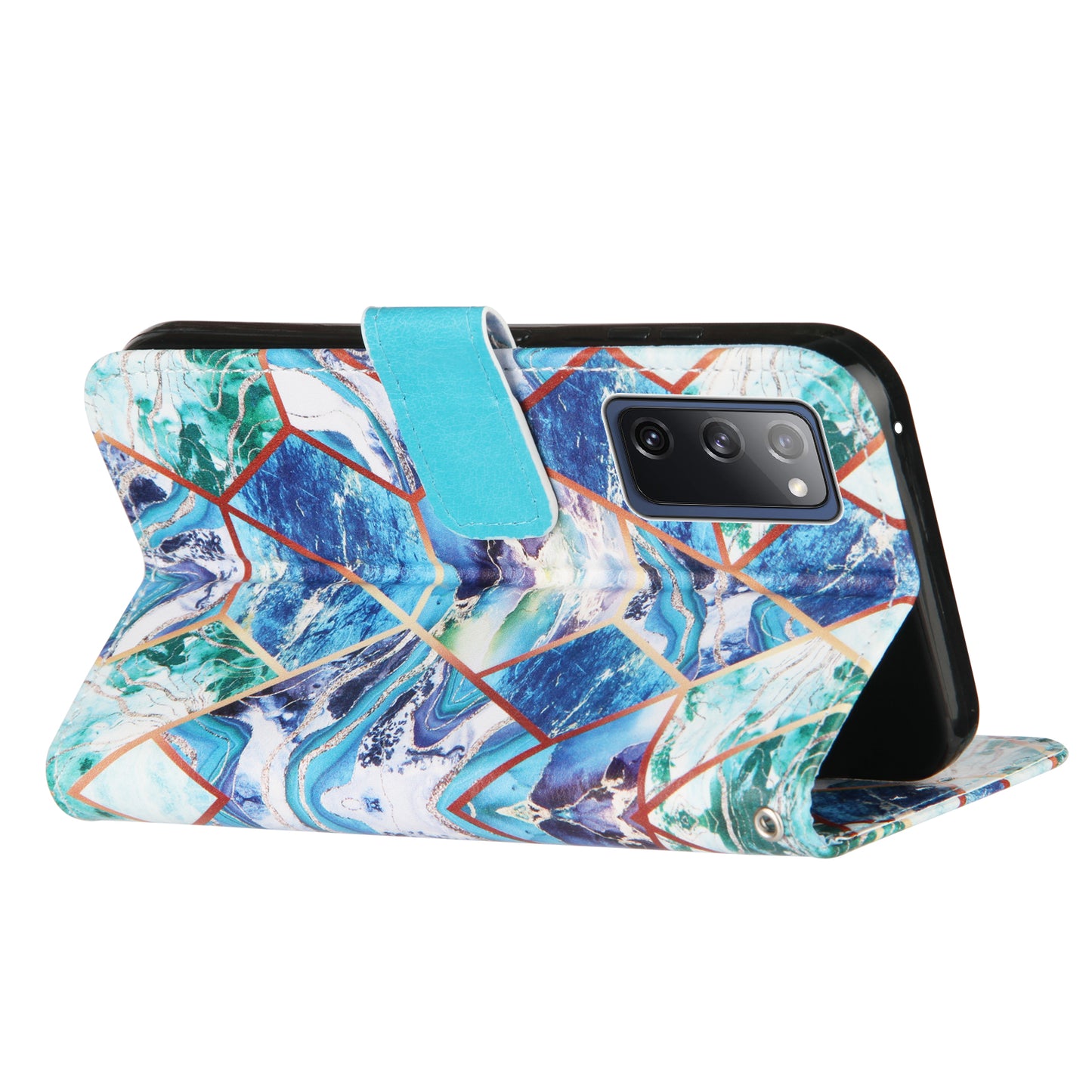 Full Protection Wallet Stand TPU + PU Leather Cover with Splicing Marble Pattern for Samsung Galaxy S20 FE 4G/FE 5G/S20 Lite/S20 FE 2022 - Blue