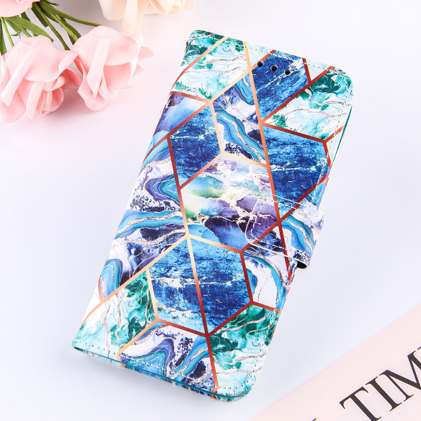 Full Protection Wallet Stand TPU + PU Leather Cover with Splicing Marble Pattern for Samsung Galaxy S20 FE 4G/FE 5G/S20 Lite/S20 FE 2022 - Blue