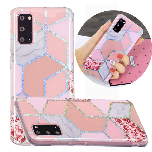 Marble Pattern Printing IMD Design TPU Case for Samsung Galaxy S20 4G/S20 5G - Pink Rhombus