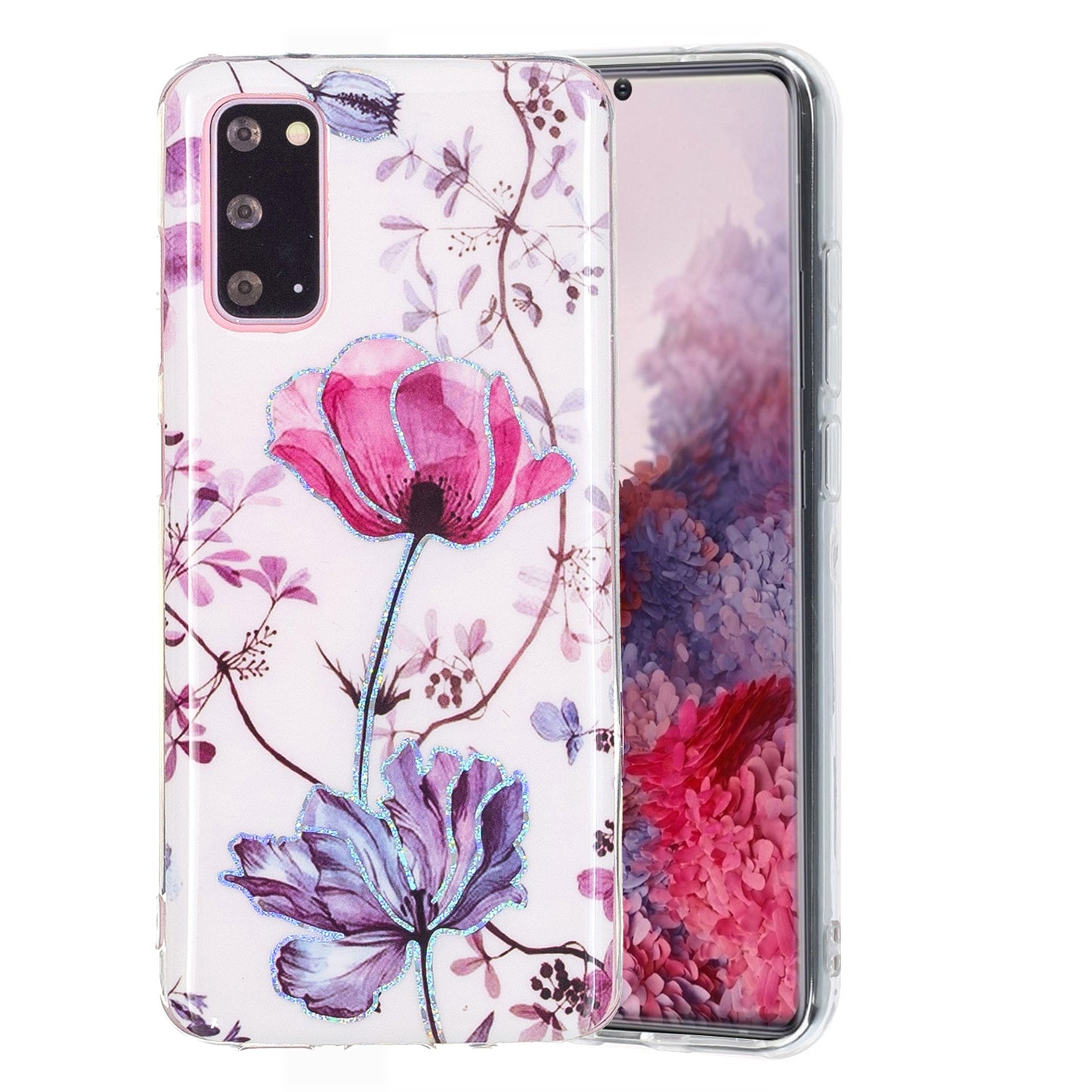 Marble Pattern Printing IMD Design TPU Case for Samsung Galaxy S20 4G/S20 5G - Lotus