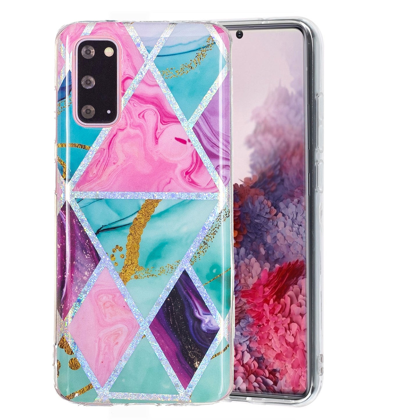 Marble Pattern Printing IMD Design TPU Case for Samsung Galaxy S20 4G/S20 5G - Triangle and Rhombus