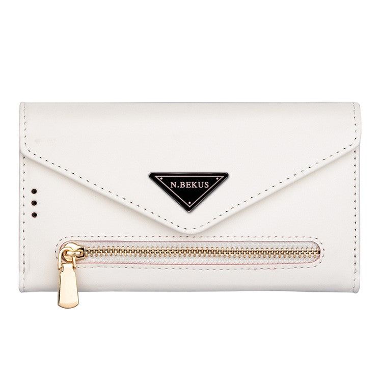 For Samsung Galaxy S21 Ultra 5G Zipper Wallet Phone Case Leather Stand Phone Cover Shell with Short/Long Strap - White