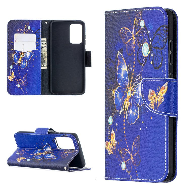 Wallet Stand Design Pattern Printing Folio Flip Leather Phone Shell for Samsung Galaxy A52 4G/5G / A52s 5G - Crystal Butterflies