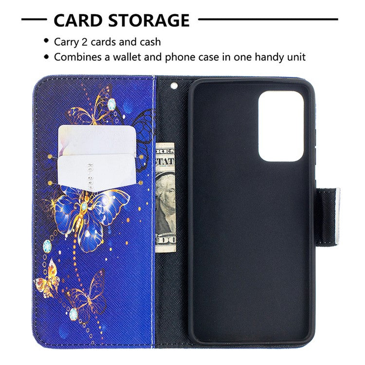 Wallet Stand Design Pattern Printing Folio Flip Leather Phone Shell for Samsung Galaxy A52 4G/5G / A52s 5G - Crystal Butterflies