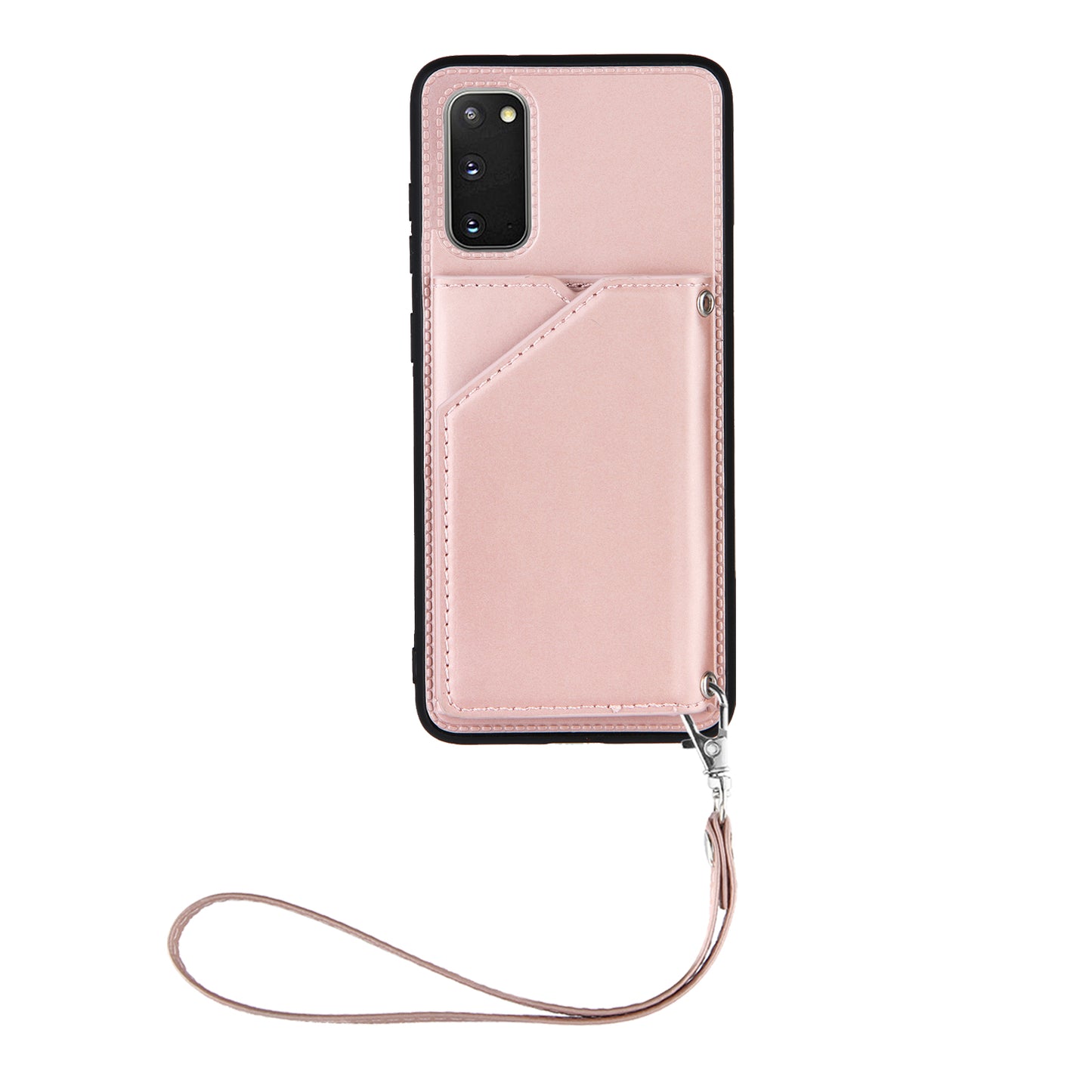 Rubberized Leather Skin Card Holder Design TPU Phone Case with Kickstand for Samsung Galaxy S20 4G/S20 5G - Rose Gold
