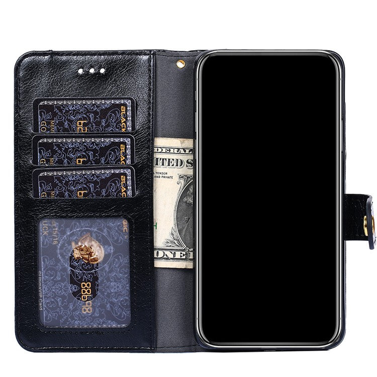 Leather Phone Case with Zipper Pocket for Samsung Galaxy A42 5G Wallet Stand Design Shell - Black