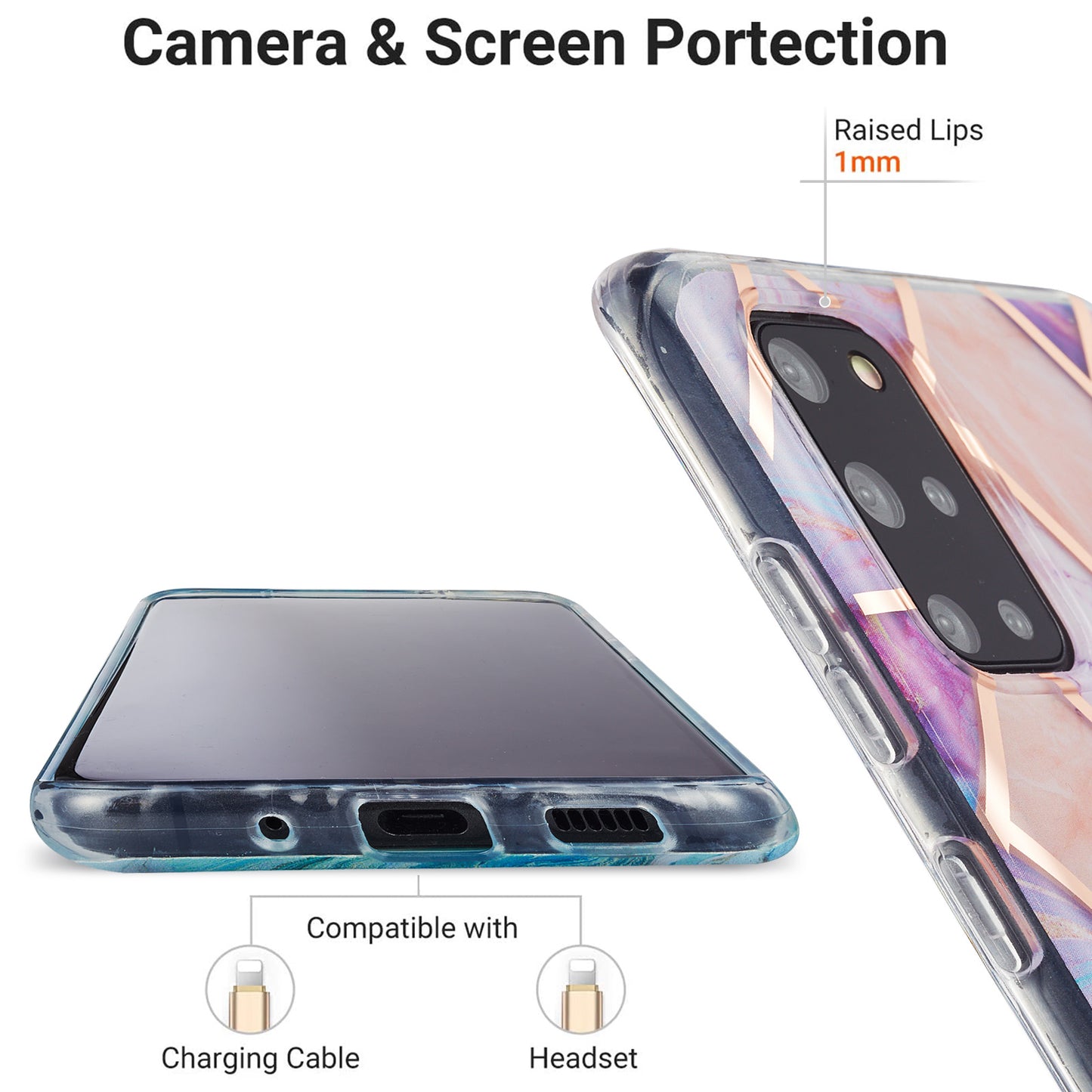 Electroplating IMD Marble Pattern Splicing Design 2.0mm TPU Protector Cover for Samsung Galaxy S20 Plus - Light Purple