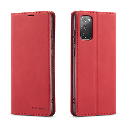 FORWENW Fantasy Series Skin Feeling Leather Case for Samsung Galaxy S20 FE 4G/FE 5G/S20 Lite/S20 FE 2022 - Red