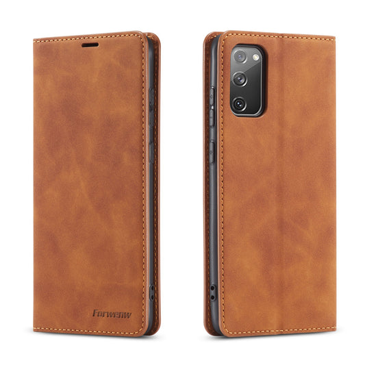 FORWENW Fantasy Series Skin Feeling Leather Case for Samsung Galaxy S20 FE 4G/FE 5G/S20 Lite/S20 FE 2022 - Brown