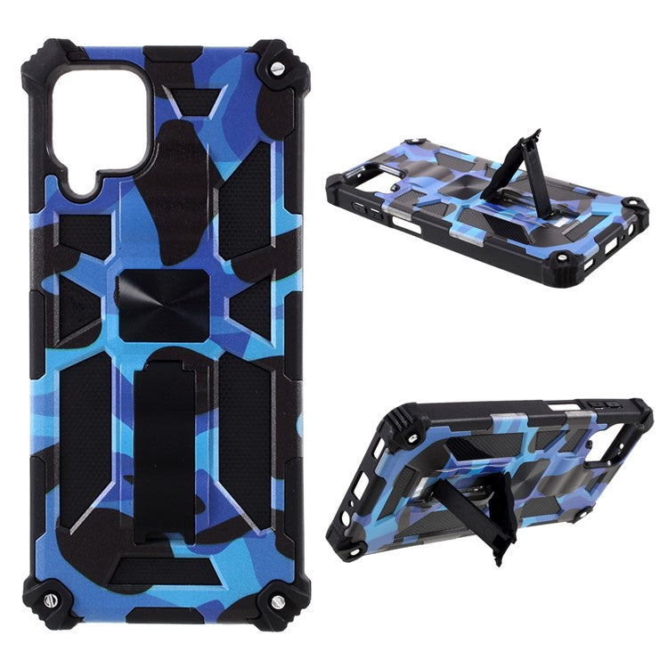Detachable Camouflage Pattern Protector Kickstand Cover [Built-in Metal Sheet] for Samsung Galaxy A12 - Blue