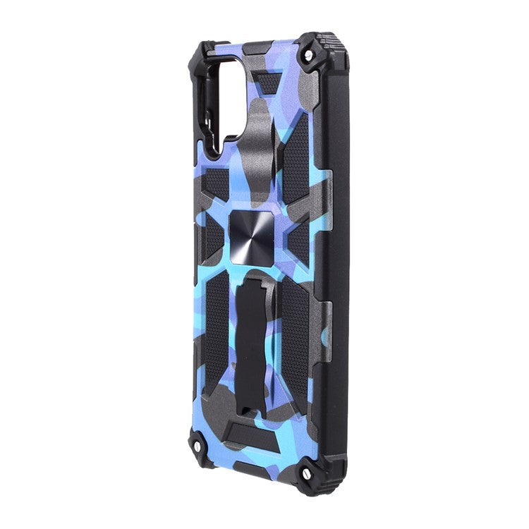 Detachable Camouflage Pattern Protector Kickstand Cover [Built-in Metal Sheet] for Samsung Galaxy A12 - Blue