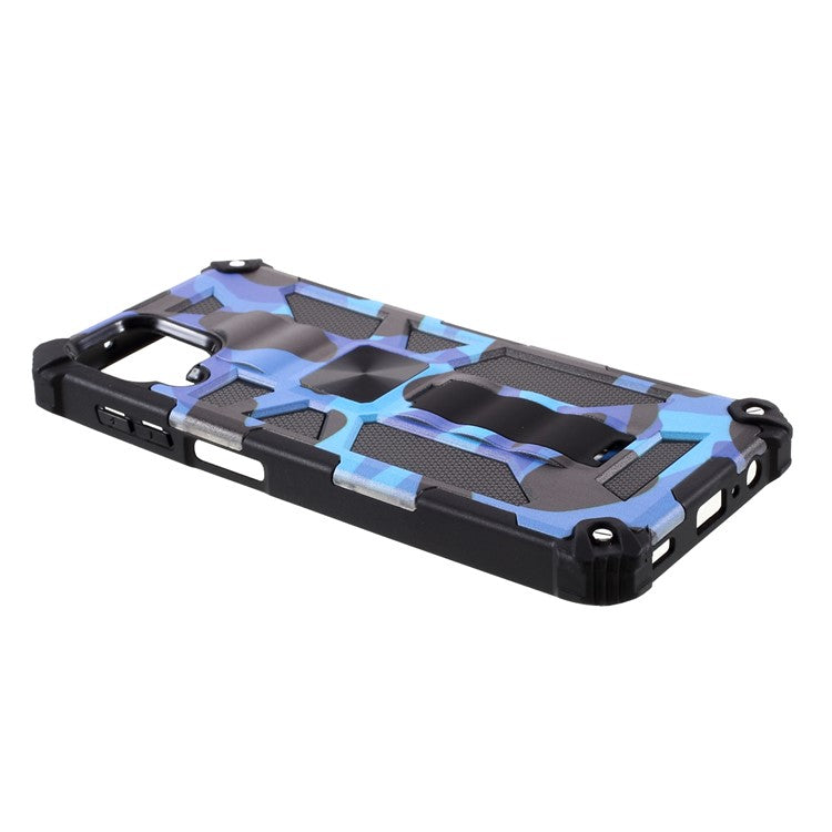 Detachable Camouflage Pattern Protector Kickstand Cover [Built-in Metal Sheet] for Samsung Galaxy A12 - Blue