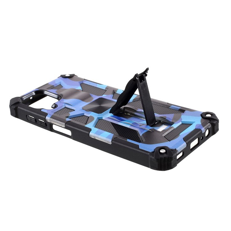 Detachable Camouflage Pattern Protector Kickstand Cover [Built-in Metal Sheet] for Samsung Galaxy A12 - Blue
