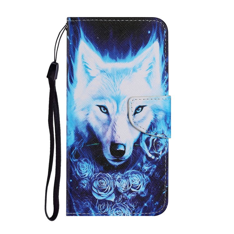 Pattern Printing TPU + PU Leather Wallet Stand Phone Case with Lanyard for Samsung Galaxy A02s (164.2x75.9x9.1mm) - Wolf