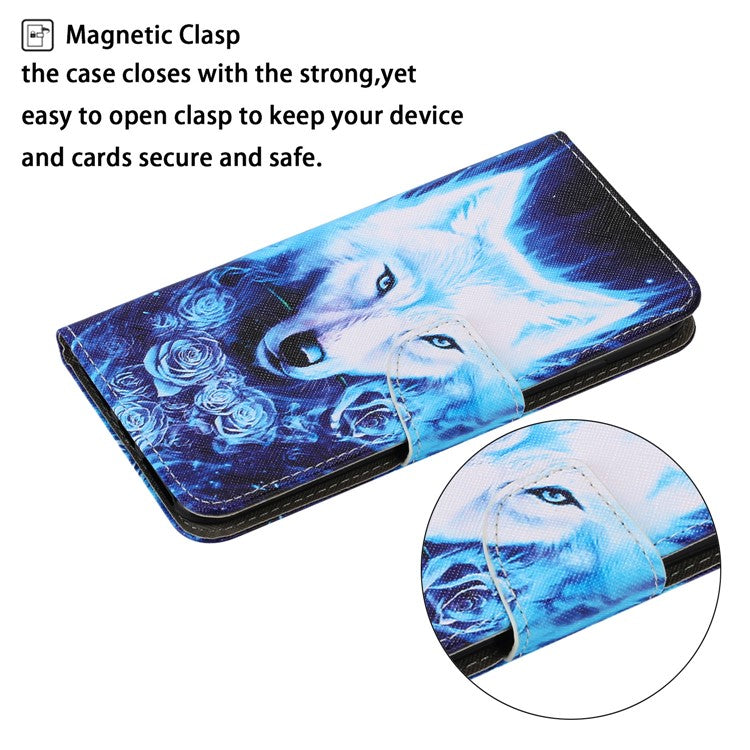 Pattern Printing TPU + PU Leather Wallet Stand Phone Case with Lanyard for Samsung Galaxy A02s (164.2x75.9x9.1mm) - Wolf