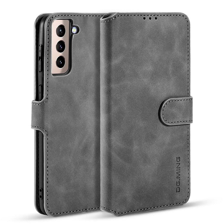 For Samsung Galaxy S21 4G/5G DG.MING Retro Style Leather Wallet Case Stand Cover - Grey