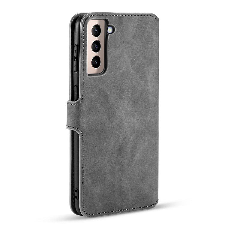For Samsung Galaxy S21 4G/5G DG.MING Retro Style Leather Wallet Case Stand Cover - Grey